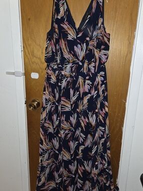 Lane Bryant Navy Floral Print Surplice Maxi Dress